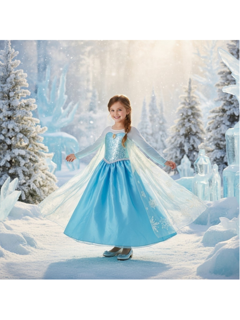 SET Dress and Shoes Disney Princess ELSA FROZEN Costume Cosplay Halloween Sz 10
